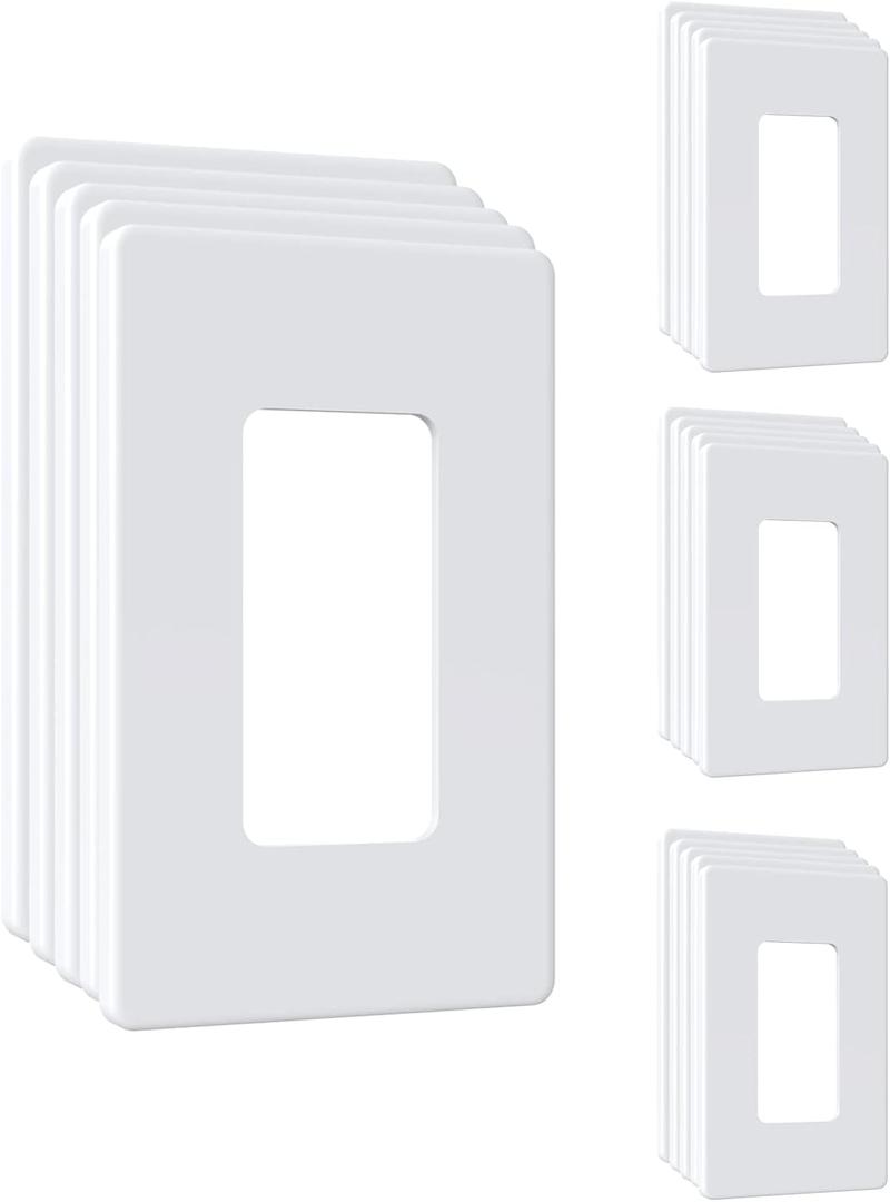 Outlet Cover, Screwless Decorator Wall Plate, Light switch Power Plug Cover, 1-Gang Standard Size, White, 20 Pack,UL listed