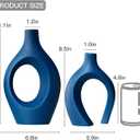 Lvases Snuggle Hollow Ceramic Vase Set of 2, 11Inch Nordic Modern Boho ins Style Decorative Ceramic Aesthetic Flower Vases for Home Decor Living Room Shelf Table Decorative (Matte Navy Blue)