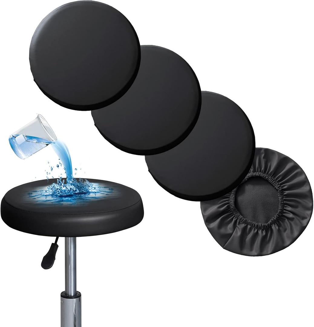 Shukii Stool Covers Round 4 Pack Bar Watedrproof PU Slipcover with Elastic Cushion Seat for Chair, Black