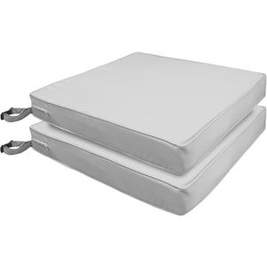 Patio Chair Cushions 19" x 19" x 3", Waterproof Outdoor Seat Cushions for Patio Furniture, Square Chair Pads with Adjustable Straps for Garden Sofa Couch, Set of 2, Gray