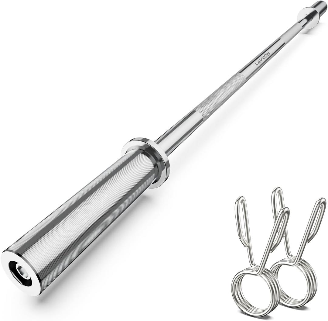 57" Olympic Barbell Bar, 2" Standard Straight Barbell Bars for Weight Lifting Bar for Bench Press/Squats/Hip Thrusts/Lunges/Biceps- Home Gym Weight Bar- 2 Spring Collars (500lb Weight Capacity) (Silver)