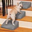 40D Dog & Cat Stair Steps Ranp for Steep Stairs - 3 Modular Non-Slip Treads to Help Small/Senior Pets Go Up & Down, Easy Install with Self-Sticky Pads, Suitable for Home Staircases, Grey (3-Pack)