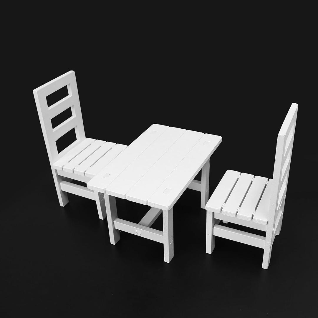 1/6 Scale Wooden Dollhouse Furniture Set  Fits 12in Dolls  White Miniature Square Table & 2 Chairs (3PCS) Furnishings Model Toy for Decor Doll Living Room Not Full-Size Furniture