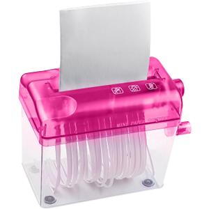 JIKIOU Mini Hand Shredder Portable Paper Shredder Manual Shredder Documents Paper Cutting Tool Home Office Desktop Stationery Red