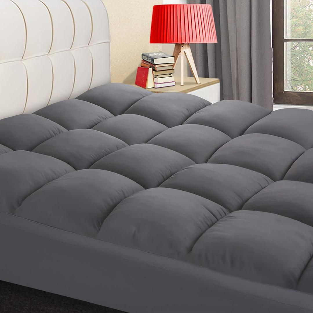 COONP Twin Mattress Topper, Extra Thick Pillowtop, Cooling Plush Mattress Pad Cover Bed Topper Protector with 8-21 Inch Deep Pocket (Grey, Twin)