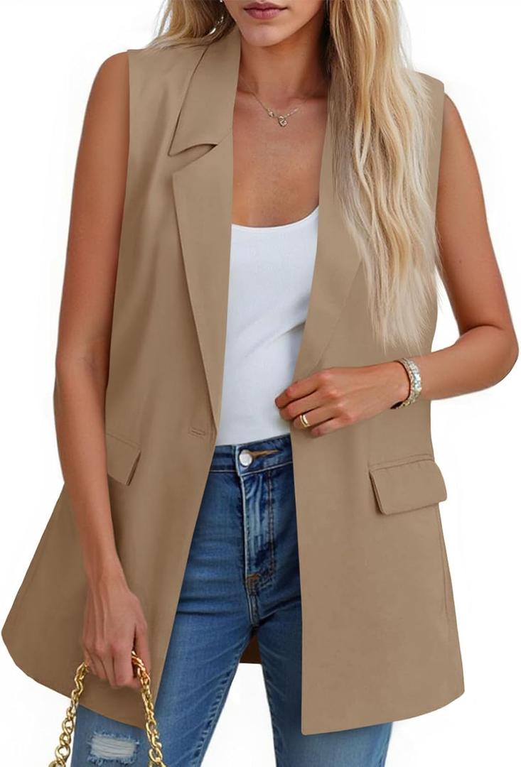 Cicy Bell Women's Sleeveless Blazer Vest Casual Open Front Single Button Summer Jacket with Pockets (S)