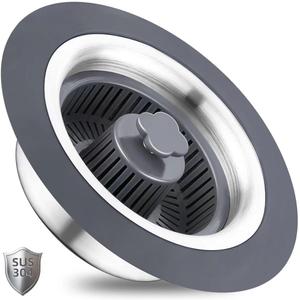 2 x 3 in 1 Kitchen Sink Drain Strainer and Stopper Combo, Stainless Steel Pop Up Kitchen Sink Stopper, Sink Drain Strainer for Standard 3-1/2 Inch Drain