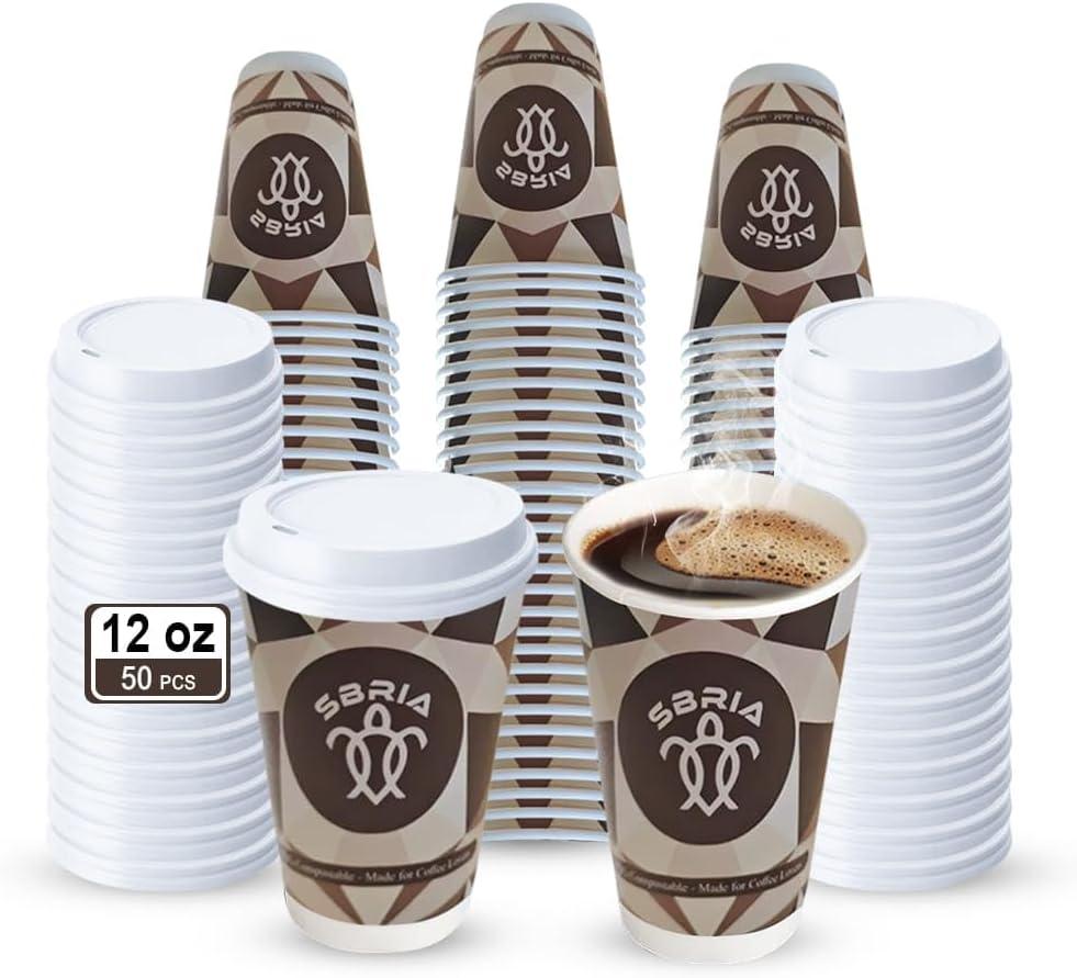 50 Pack 12 oz Double Wall Paper Coffee Cups with Lids & Sleeves Leak-Free Insulated Disposable To-Go Cups for Hot & Cold Drinks Perfect for Office, Home, Caf & Events