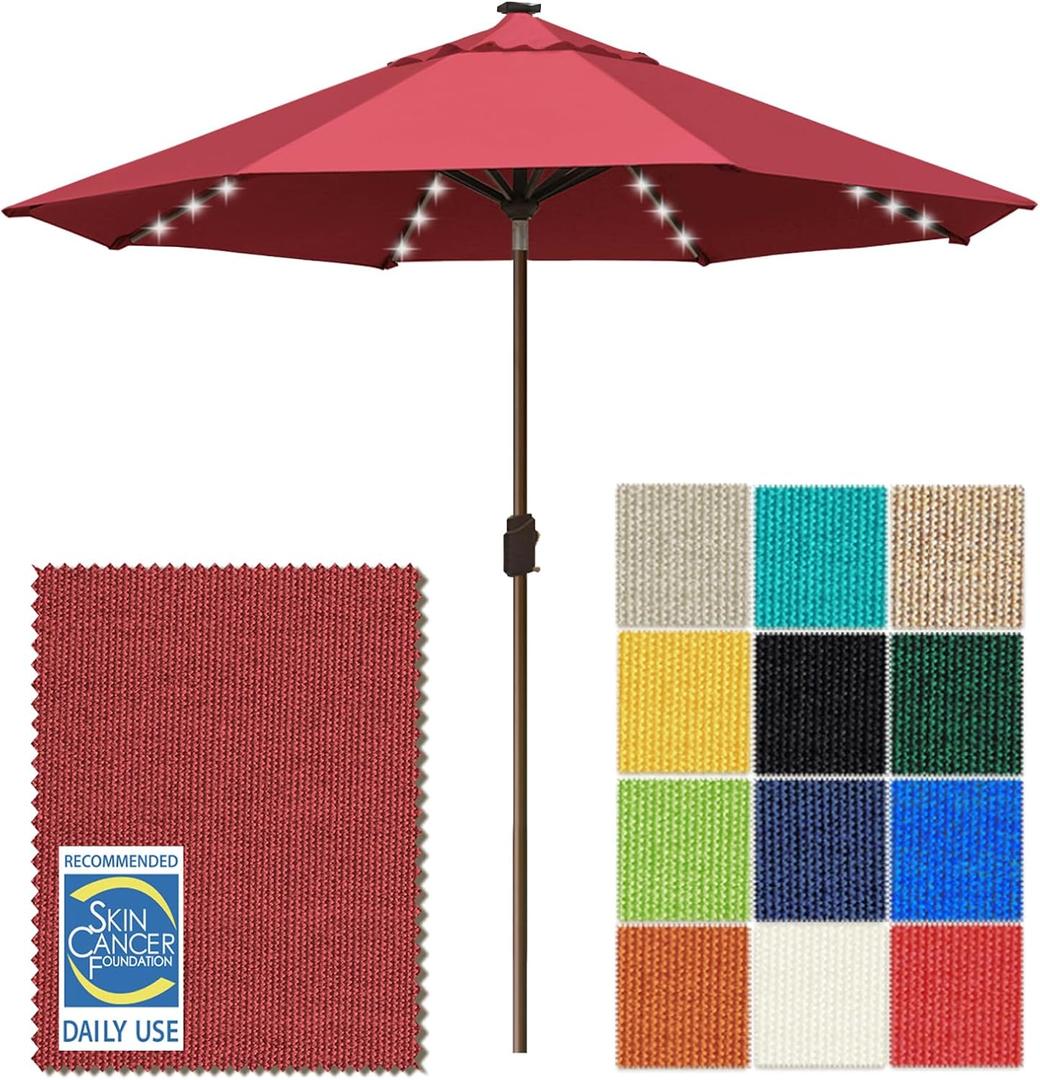 EliteShade USA 10-Year-Non-Fading 10ft Market Patio Umbrella, Commercial Grade Table Sun Umbrella with 80 Solar LED Lights, Crank Open, Windproof & UPF 50+ UV Protection for Garden, Deck, Pool, Backyard, Burgundy