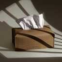 OLETHA Aesthetic Rectangle Tissue Box Cover, Medium Flat Box Tissues Holder Rectangular, Raffia Embossing, Wheat