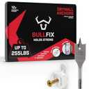 Bullfix Universal Heavy Duty Drywall Anchors - Starter 12 Pack, Holds up to 255lbs, Heavy Duty Wall Anchors for Drywall for Stud & Hollow Cavity with 13/16" Drill Bit Kit