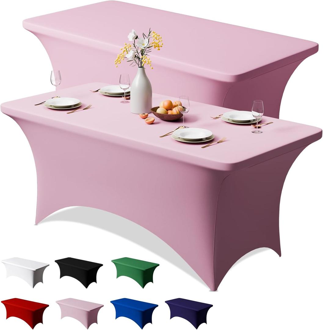 Trlyc 2 Pack 6FT Spandex Table Cloth - 72 x 30 Inch Rectangular Stretch Tablecloth, Wrinkle Resistant Scretch Table Cover for Wedding, Party, Banquet, Picnic, Outdoor Decoration (2Pcs,Pink)