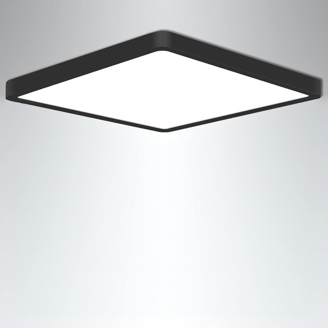 Flush Mount Ceiling Light, 3000K/4500K/6500K switchable Ceiling Light, 12 Inch Flush Mount Light, 36W Square Ceiling Mount Light Fixture for Kitchen, Bedroom, Living Room, Dining Room (Black)