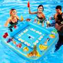 Elcoho 55 x 55 Inch Extra Large Inflatable Game Table with Waterproof Playing Cards Floating Pool Table Drink Holder Inflatable Ice Serving Tray Buffet Bar for Pool Summer Party, Light Blue