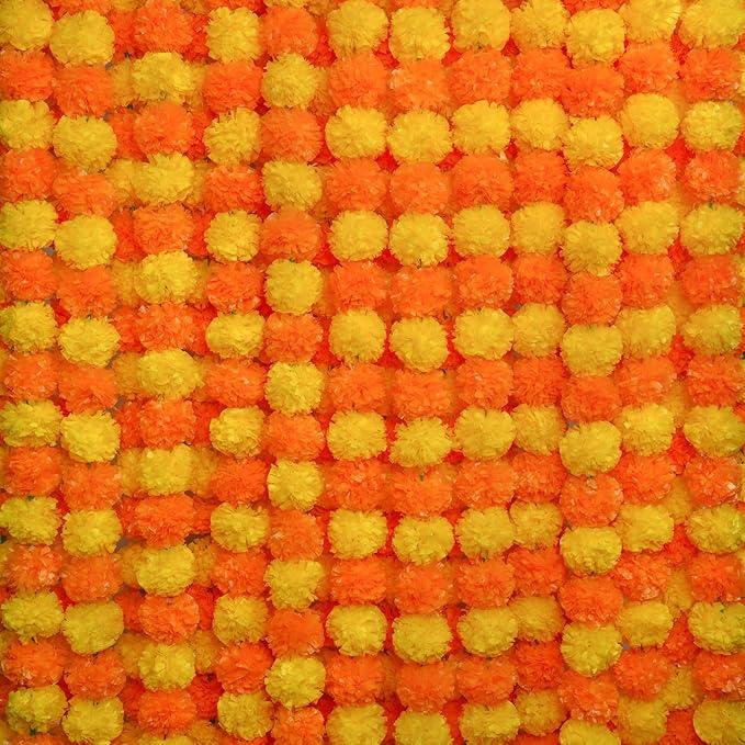 5Pcs Marigold Garland for Decoration,5 Feet Artificial Marigold Flowers Diwali Decorations for Home, Orange and Yellow Artificial Marigold Heads for Diwali Party, Indian Weddings, Halloween, Wreath