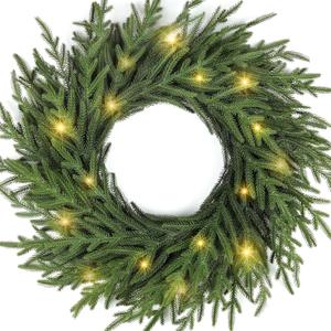 Christmas Norfolk Pine Wreath, 24 Inch Pine Wreath, Christmas Wreaths for Front Door, Large Artificial Green Wreaths for Walls Windows Porches Farmhouse Indoor Outdoor Home Decor