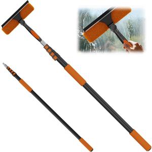 26FT High Window Cleaning Kit with Pole, 2-in-1 Window Squeegee with 5-20 FT Telescoping Extension Pole - Professional Window Washing Kit with Long Handle, Multi-Use Cleaning Tool for High Windows