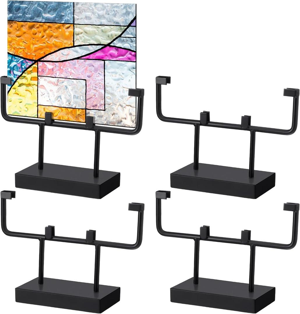 MorningRo 4 Pcs Square Metal Display Stands 6 Inch Plate Frame Holder Easel Stand for Art Panels, Picture, Photos, Plaques