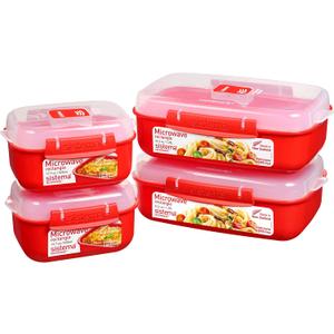 Sistema Microwave Food Storage Containers with Steam Release Vent, Dishwasher Safe Red (4 Count (Pack of 4))
