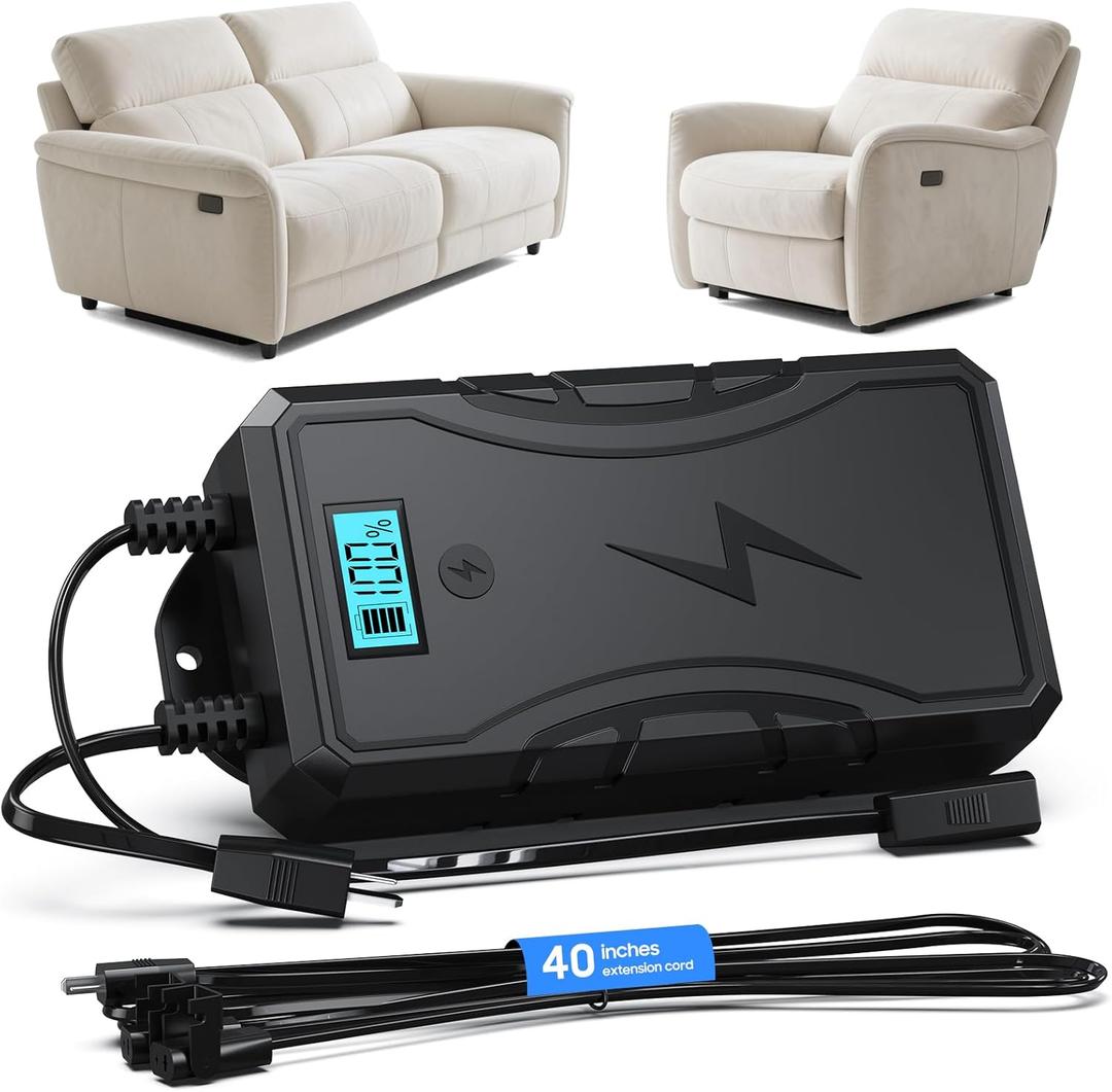 Battery Pack for Reclining Furniture, 2500mAh Recliner Battery Pack Rechargeable with LED Display, Universal 2-Pin Power Supply for Electric Recliners, Recliner Chair, Couch, Sofa