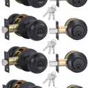 All Keyed Alike Entry Door Knobs and Single Cylinder Deadbolt Lock Combo Set, Security for Entrance and Front Door with Flat Ball Classic Matte Black Finish by Lanwandeng, 
4 Sets