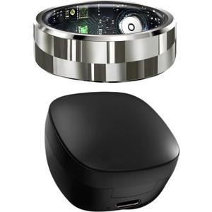 Smart Health Ring with Heart Rate & Oxygen Monitoring, Sleep Tracking, 7-Day Battery, Waterproof Stainless Steel, 0.74 in Diameter