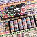 icceemee 36 Rolls Datura Theme Washi Tape Set with Different Colorful Patterns, Writable Decorative Tapes for Scrapbooking, Junk Journal Supplies, Bullet Journaling, 0.45'' x 90'' per Roll