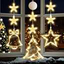 3 PCS Christmas Window Lights Decorations, Battery Powered Hanging Warm Lighted Star, Bell & Christmas Tree Shaped Shaped String LED Indoor for Xmas Tree, Window, Fireplace