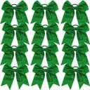 12 Pcs Large Glitter Cheer Bows (Green) - 8" Big Hair Bows for Sports Cheerleaders Accessories, Girls, Teens Women, 12 Count
