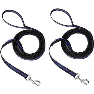 Shock-Absorbing Bungee Dog Leash, 8ft Double Handles Training Lead with 360 Swivel Clip for Medium Large Dogs (Black, 2-Pack)