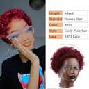Burgundy Short Curly Pixie Cut Lace Front Wigs 6 Inch Human Hair 13X1 HD Lace Front Wigs Pre Plucked with Baby Hair for Black Women (6 Inch, Burgundy)