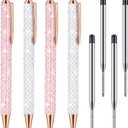 Ireer 4 Pcs Bling Rhinestone Sparkly Pen for Women Diamond Crystal Glitter Metal Ballpoint Ink Pen with 4 Pcs 1.0mm Refills Desk Accessory for Girl Students Gift(Pink, White)