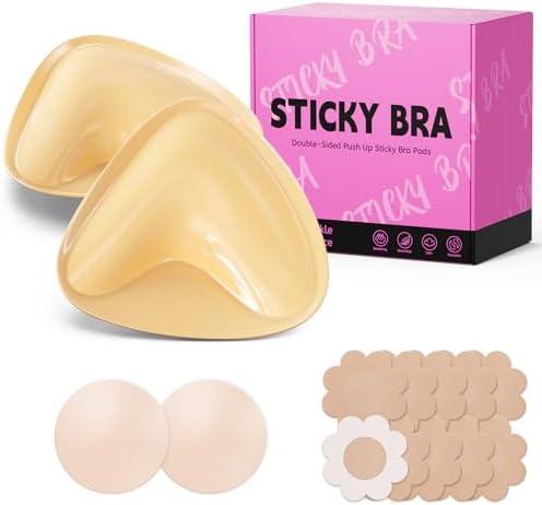 Mearter Ultra Push up Sticky Bra Pads Inserts | Double Sided Adhesive Bra Inserts | Stick on Bra for Sports Bra Swimsuit (Medium, Beige)