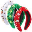 3 Pcs Valentine's Day Heart Headband St. Patrick's Day Easter Beaded Headband Crystal Rhinestone Knotted Design Hair Accessories for Women