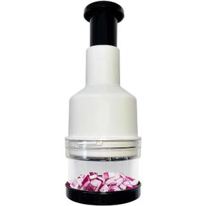 Manual Food Chopper with Stainless Steel Blade- Easy Press Vegetable chopper Gadget-Handheld Veggie Cutter Mincer For Onion Salad Garlic Nuts Mushroom Almond GingerDishwasher Safe, BPA-Free