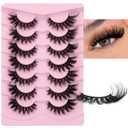 Faux Mink Lashes Fluffy Cat Eye Natural Look False Eyelashes Volume Wispy Fox Eye Crossed 17MM Thick Fake Lashes Look Like Eyelash Extensions Pestaas 7 Pairs Pack