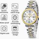 Taxau Gold Silver Two Tone Women Stainless Steel Watch Small Wrist ElegantDress Watch for Women Fashion Luxury Waterproof Day Date Analog Quartz Ladies Watches