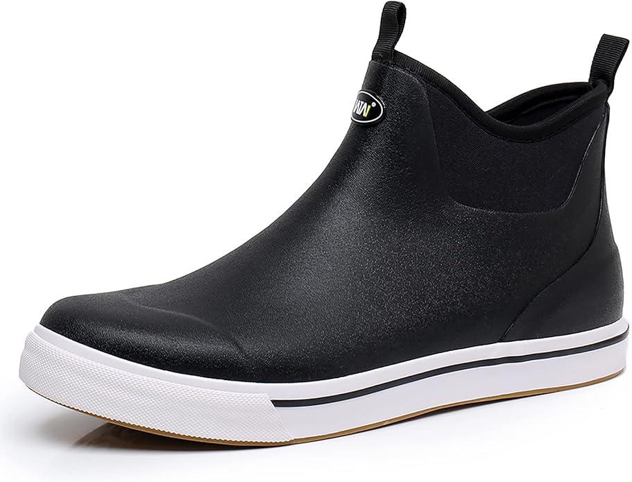 WTW Unisex Rain Boots for Men and Women Waterproof Rubber Fishing Deck Boots Neoprene Boots Slip on Ankle Garden Shoes, 8 Women/6 Men
