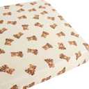LifeTree Pack and Play Sheets Fitted for Baby, 38" x 26" x 2" Muslin Playard Mattress Pad Cover,70% Viscose from Bamboo and 30% Cotton, Bear Pattern