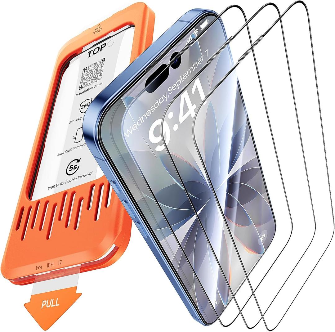 Zuskruci 3-Pack for iPhone 17 Screen Protector, 9H+ Tempered Glass, Scratch, Shatter & Drop Resistant, Smooth & Clear, Military Grade Protection, Full Coverage