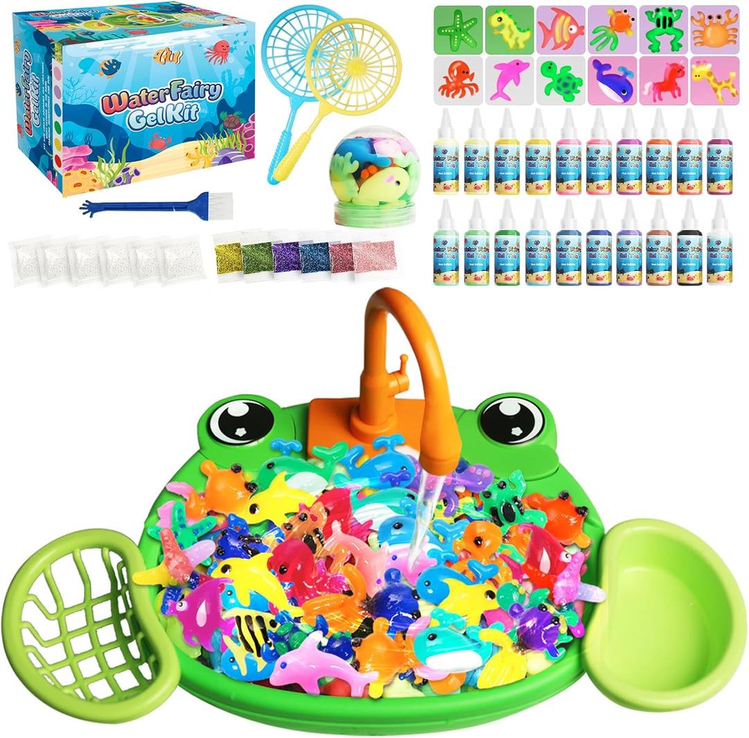Maiwaput Water DIY Crafts Elf Toy Kit, 20 Color Gel & 12 Molds, Magic Paint Set Glow in The Dark Water Pets, Gel Craft Kits in Water Creative Handmade Art Set for Kids Age 3 4-8 8-12