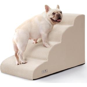 Dog Steps for Bed, 4 Step Pet Stairs for Small and Medium Dogs, Non-Slip Dog Ramp with Washable Cover, High-Density Support Foam for Easy Climbing,Beige