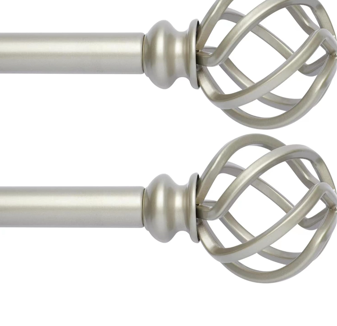 AlinaArt 2 Pack Decorative Window Curtain Rod with Brackets- Hollow Design 3/4'' Inch Pole, 28 to 48 Inch Adjustable Side Curtain Rod Antique Nickel