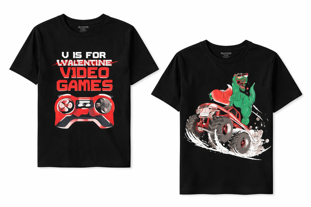 The Children's Place,Boys,All Holidays Short Sleeve Graphic T-Shirts,Multipacks,VDAY Dino/Heartbreaker/Video Game 2-Pack, Large