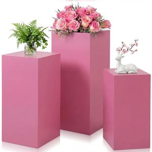 Zonon 3 Pcs Pink Square Pedestal Stands for Party, Metal Display Stands Pillars for Wedding Bridal Ceremony Baby Shower Birthday Party Decorations, 29.5*13.4''(L), 23.6*11.8''(M), 19.7*10.2''(S)
