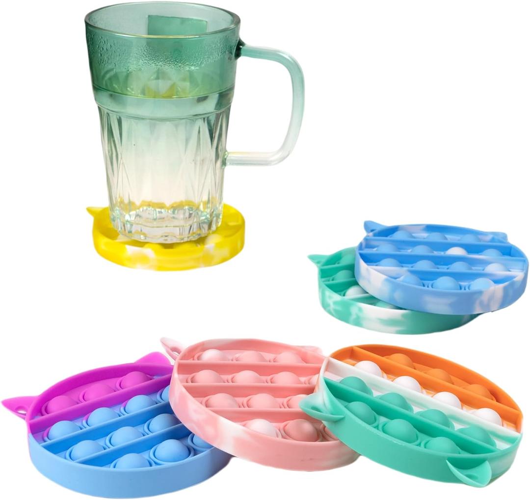 Silicone Pop Fidget Coasters Set of 6 - Cup Coasters for Hot or Cold Drink - Coffee Table Decor Non-Slip (Dazzling)
