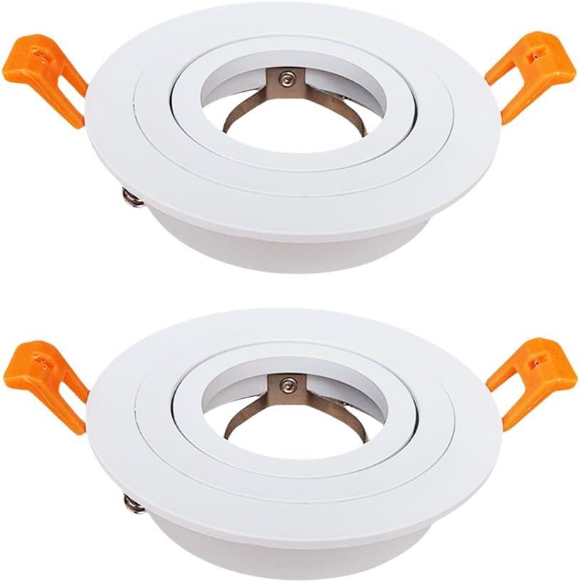 2 white circular embedded LED spotlight frames per box, outer diameter of the lamp shell: 3.62 inch(92mm), opening size: 3.07 inch(78mm), adjustable Angle GU10 downlight housing (excluding bulb)