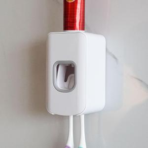 2 Slot Toothbrush Holder and Toothpaste Dispenser Wall Mounted, Automatic Toothpaste Squeezer, 2 in 1 Tooth Brush Toothpaste Organizer for Shower (White)