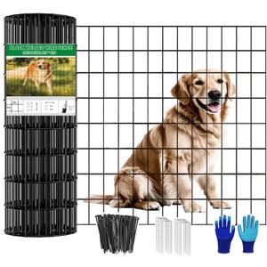 Welded Wire Fence 24inch x 50ft, Black PVC Coated Garden Fencing, 2 inch x 3inch 16Gauge Chicken Wire Fence Roll, Anti-Rust Metal Fencing for Yard Plant Protection Poultry Netting