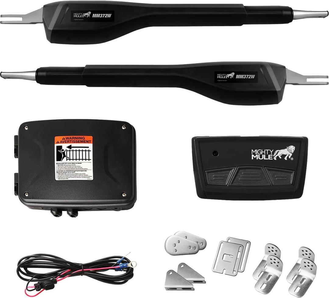 Mighty Mule MM372W Dual Automatic Gate Opener, Smart and Solar Ready-Up to 16ft Long or 550lb per Leaf, Black, 1 Dual Gate Opener Kit